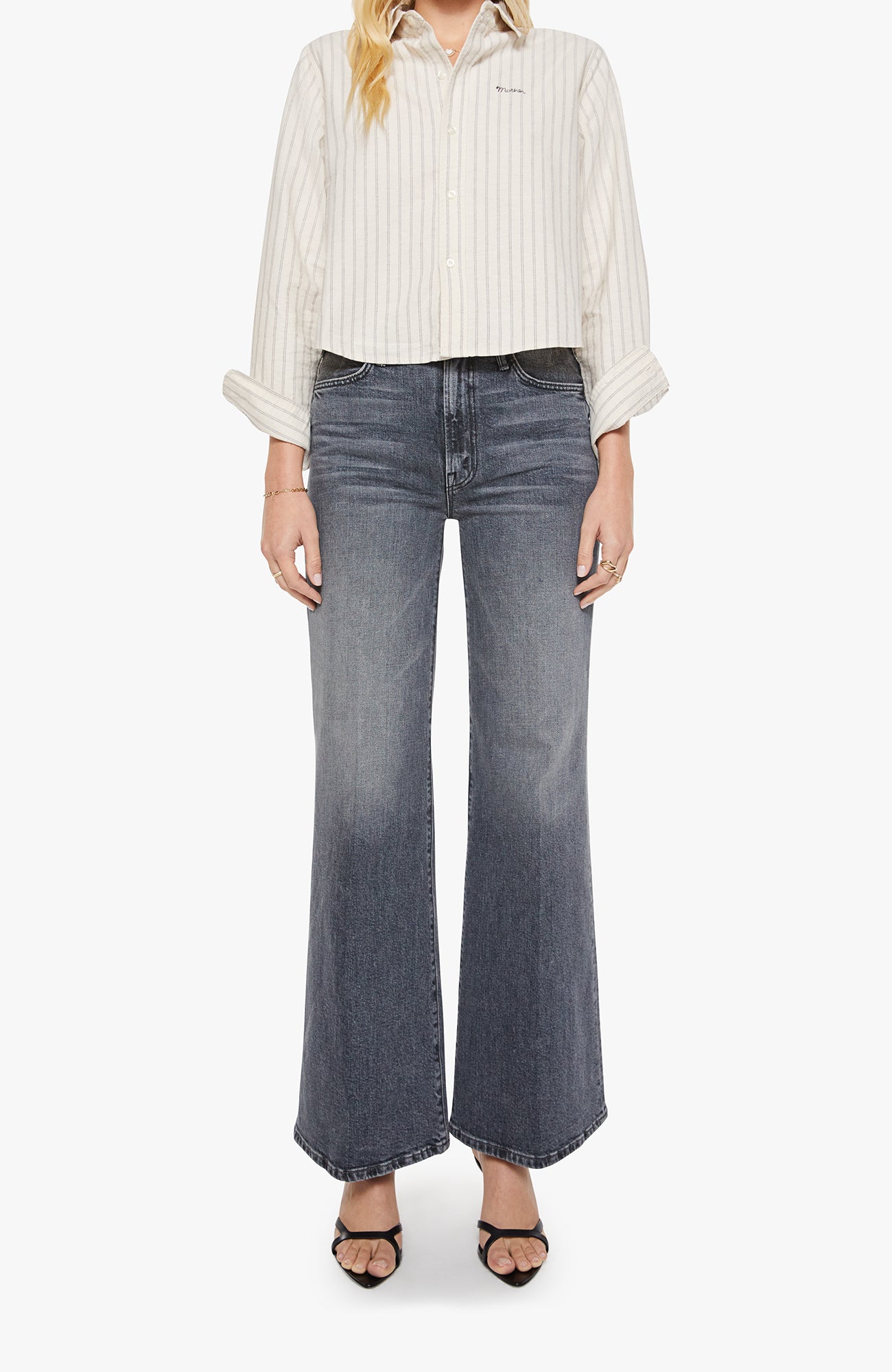 Mother The Cropped Bestie in Cream/Black