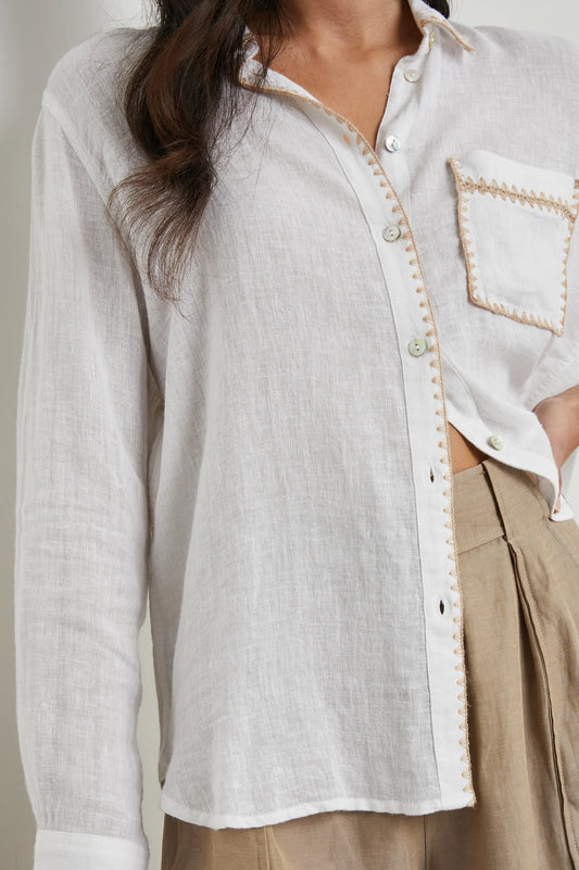 Rails Saya Top in White blanket stitch