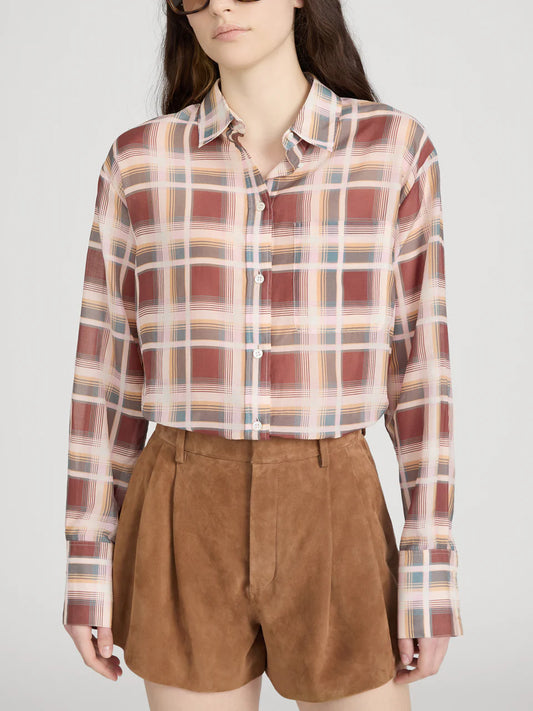 Frame Plaid Boy Shirt in Silver Peony