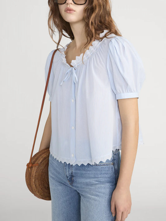 Frame The Serene Top in Powder Blue Multi