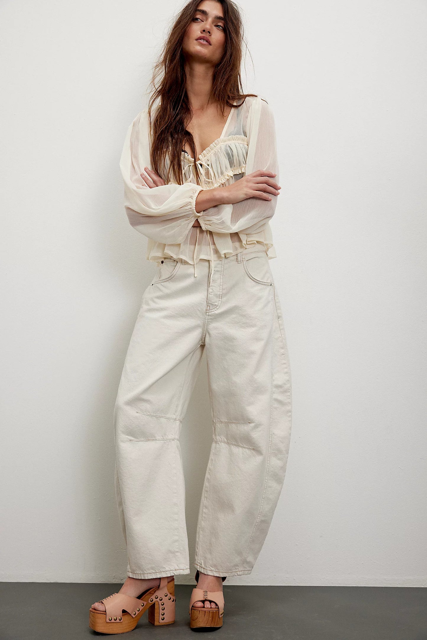 Free People Good Luck Barrel Jean Milk