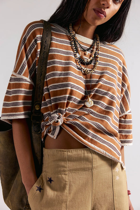Free People Clean Rugby Tee in Almond Combo