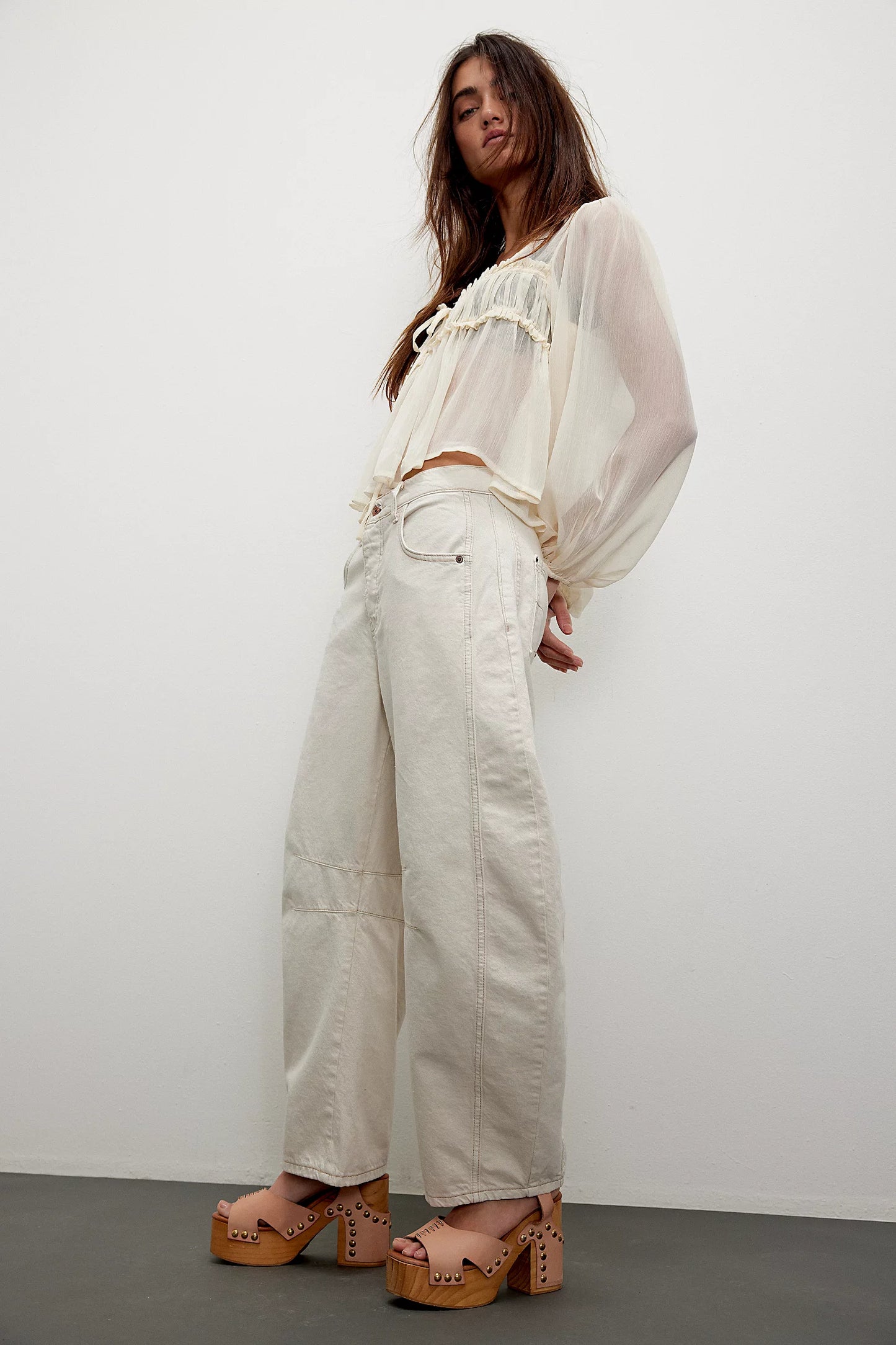 Free People Good Luck Barrel Jean Milk