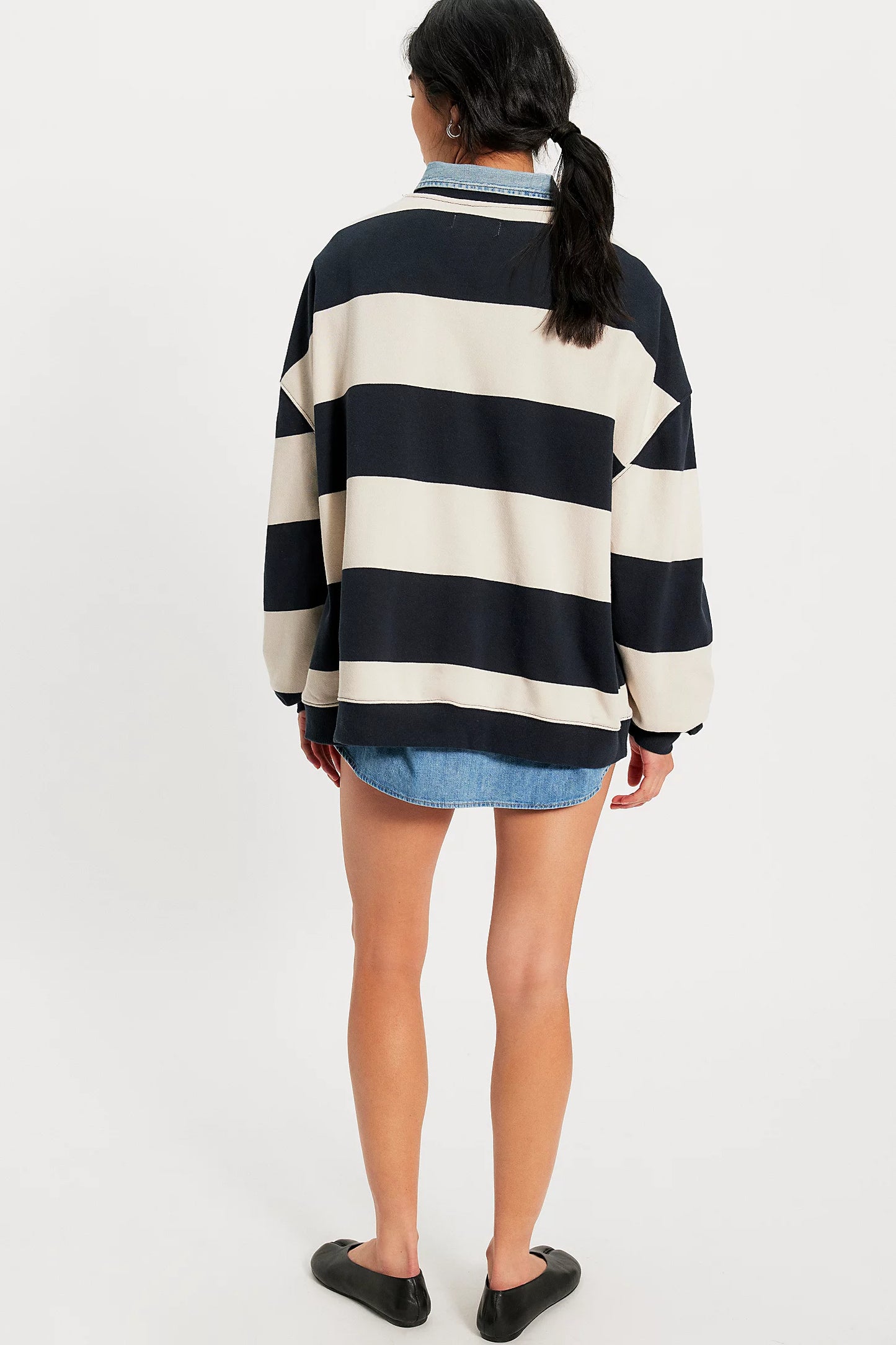 Free People Classic Stripe Crew in Black Combo