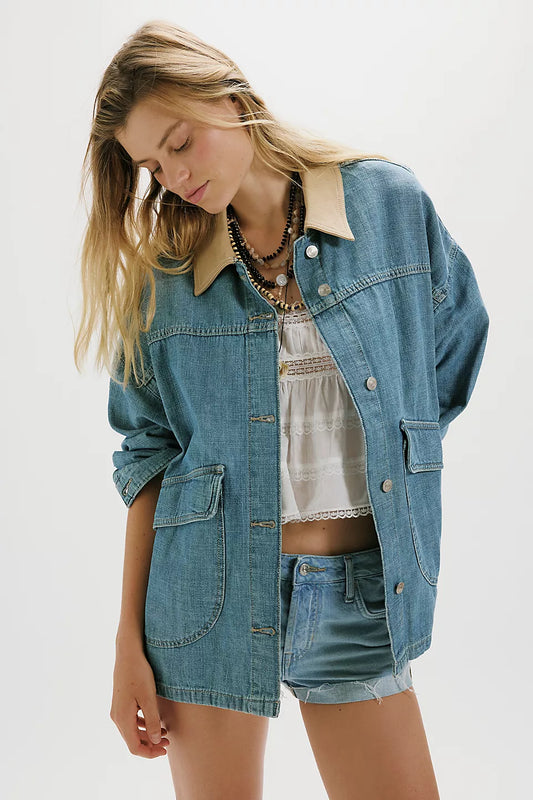 Free People Lemon Denim Jacket in Berry Blues