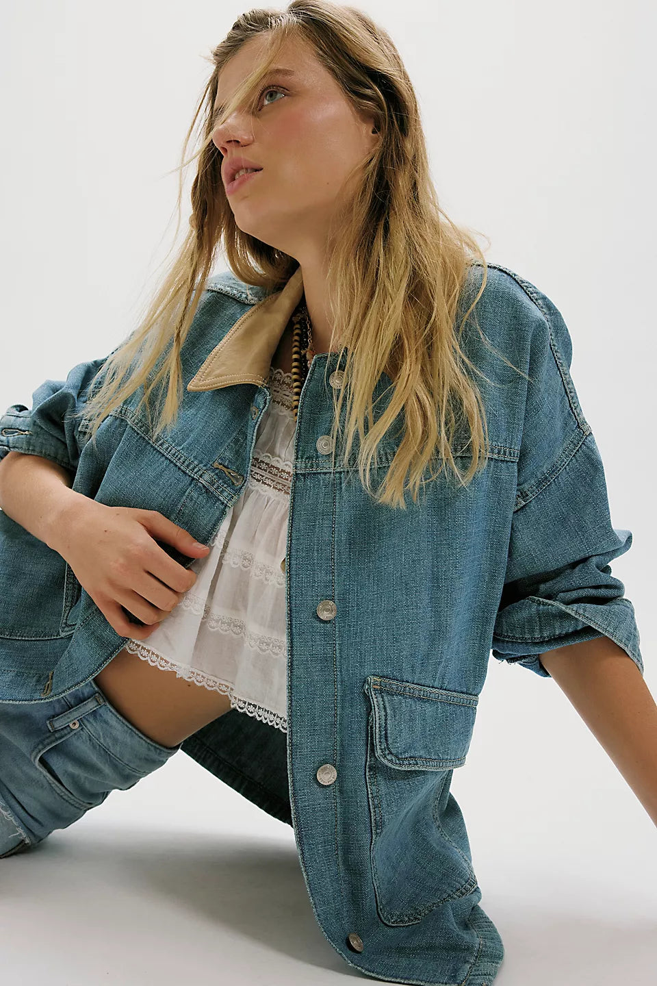 Free People Lemon Denim Jacket in Berry Blues