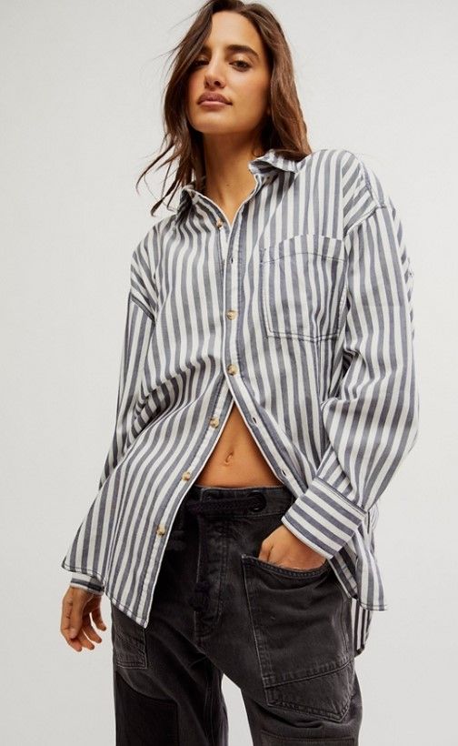 Free People Freddie Shirt Y/D Navy