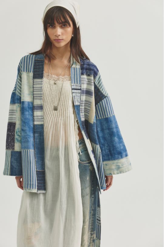 Free People Evie Kimono in Indigo Patchwork