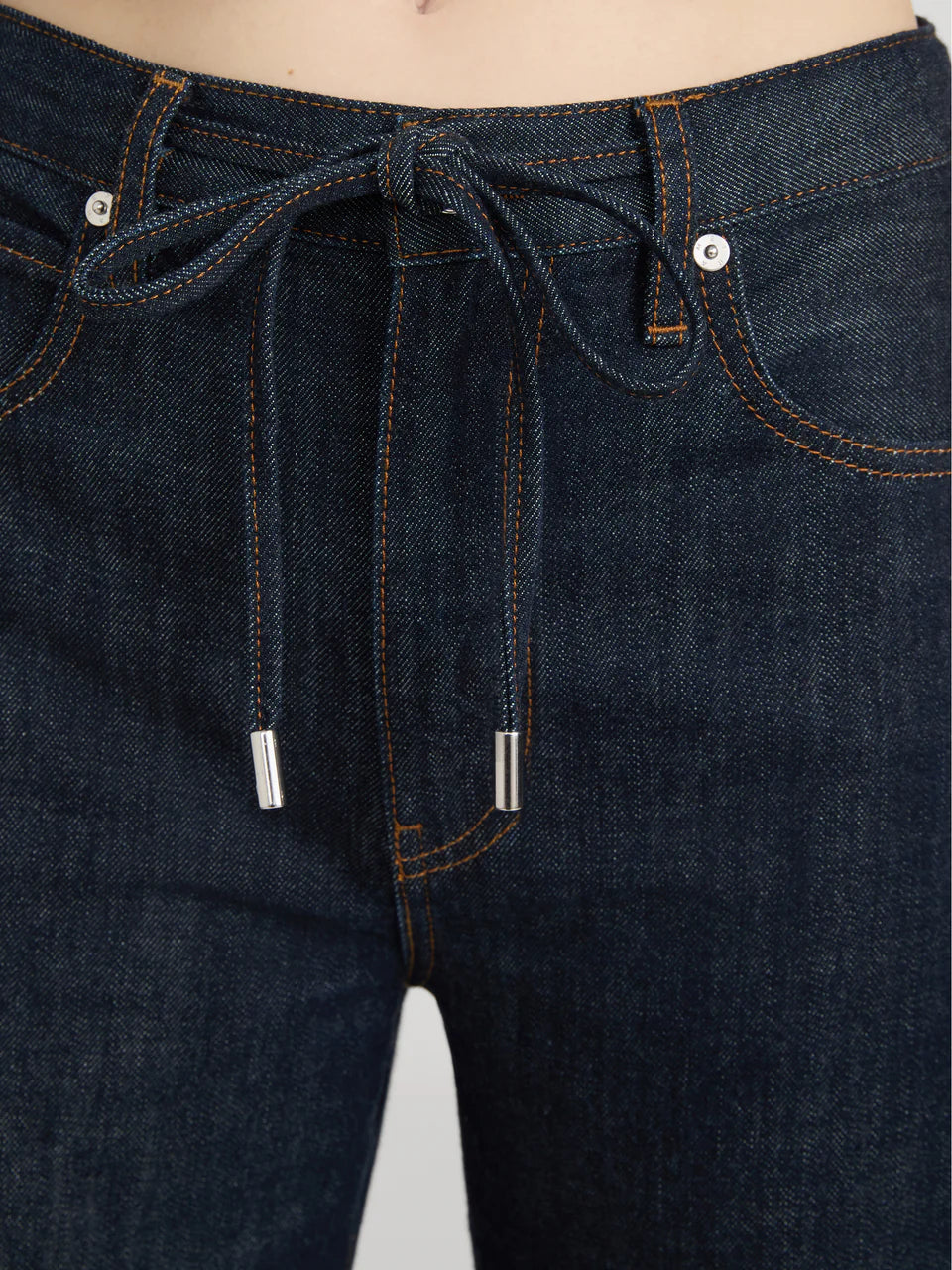 Frame Off Duty Drawstring Bow Jean in Rinse