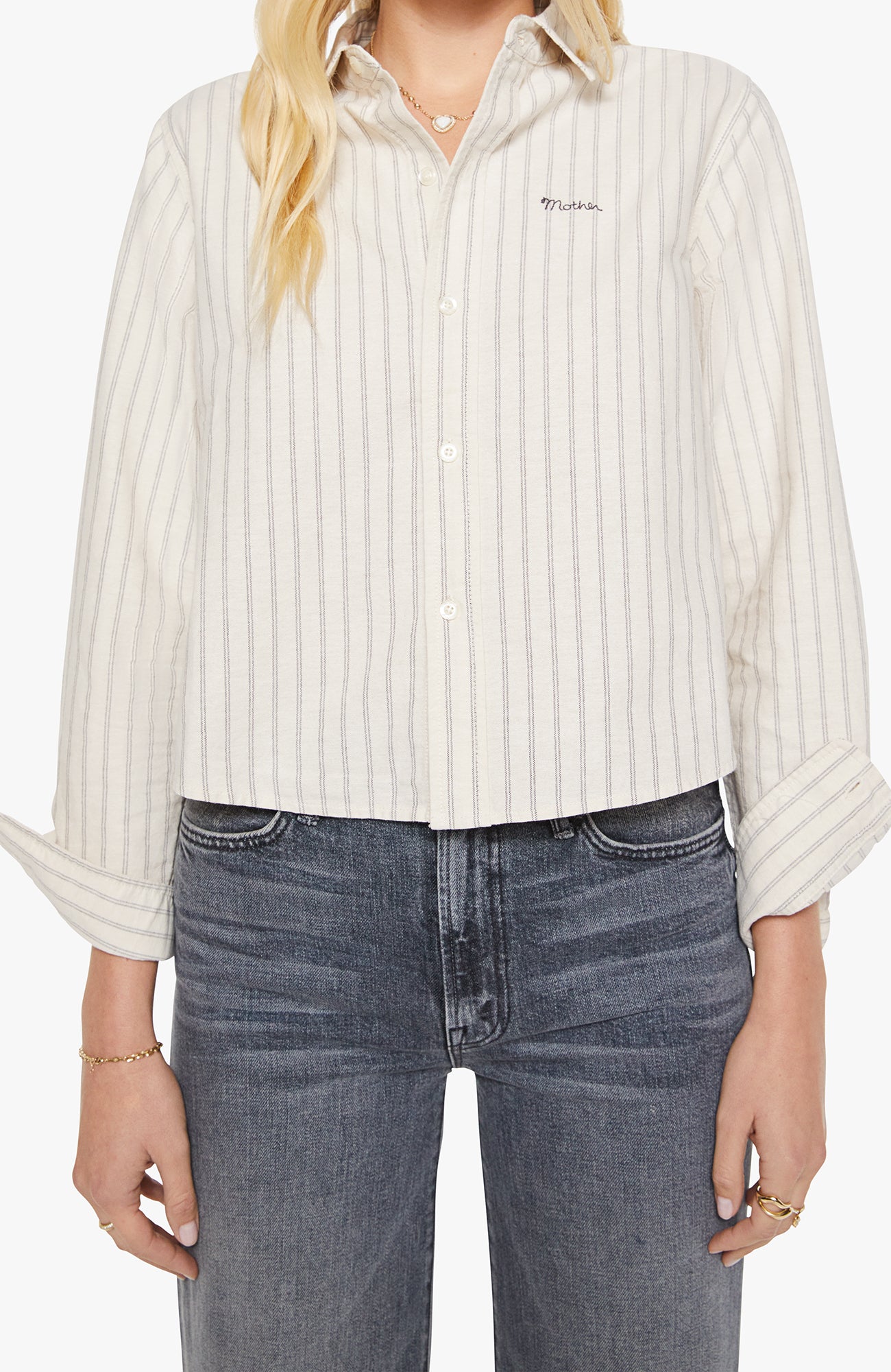 Mother The Cropped Bestie in Cream/Black