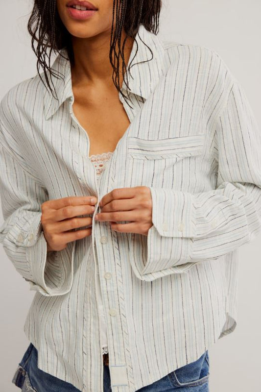 Free People Striped Linen Laurel in Ivory Combo