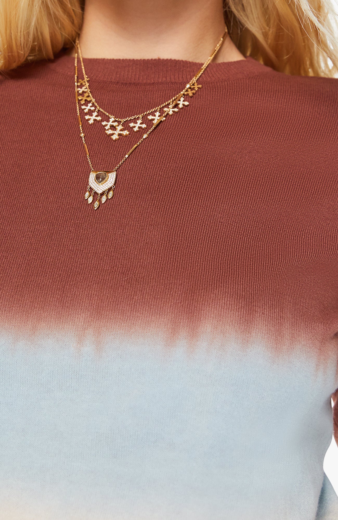 Mother Crew Neck Jumper in Brown Ivory Blue
