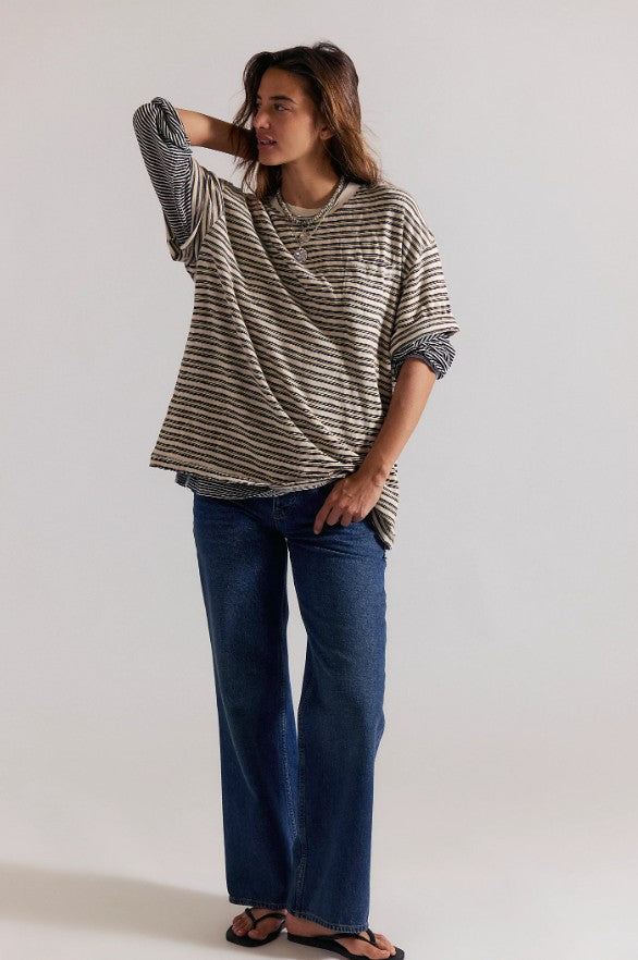 Free People All Love Stripe Pocket Tee in Tea Combo
