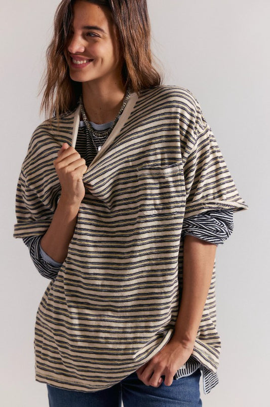 Free People All Love Stripe Pocket Tee in Tea Combo