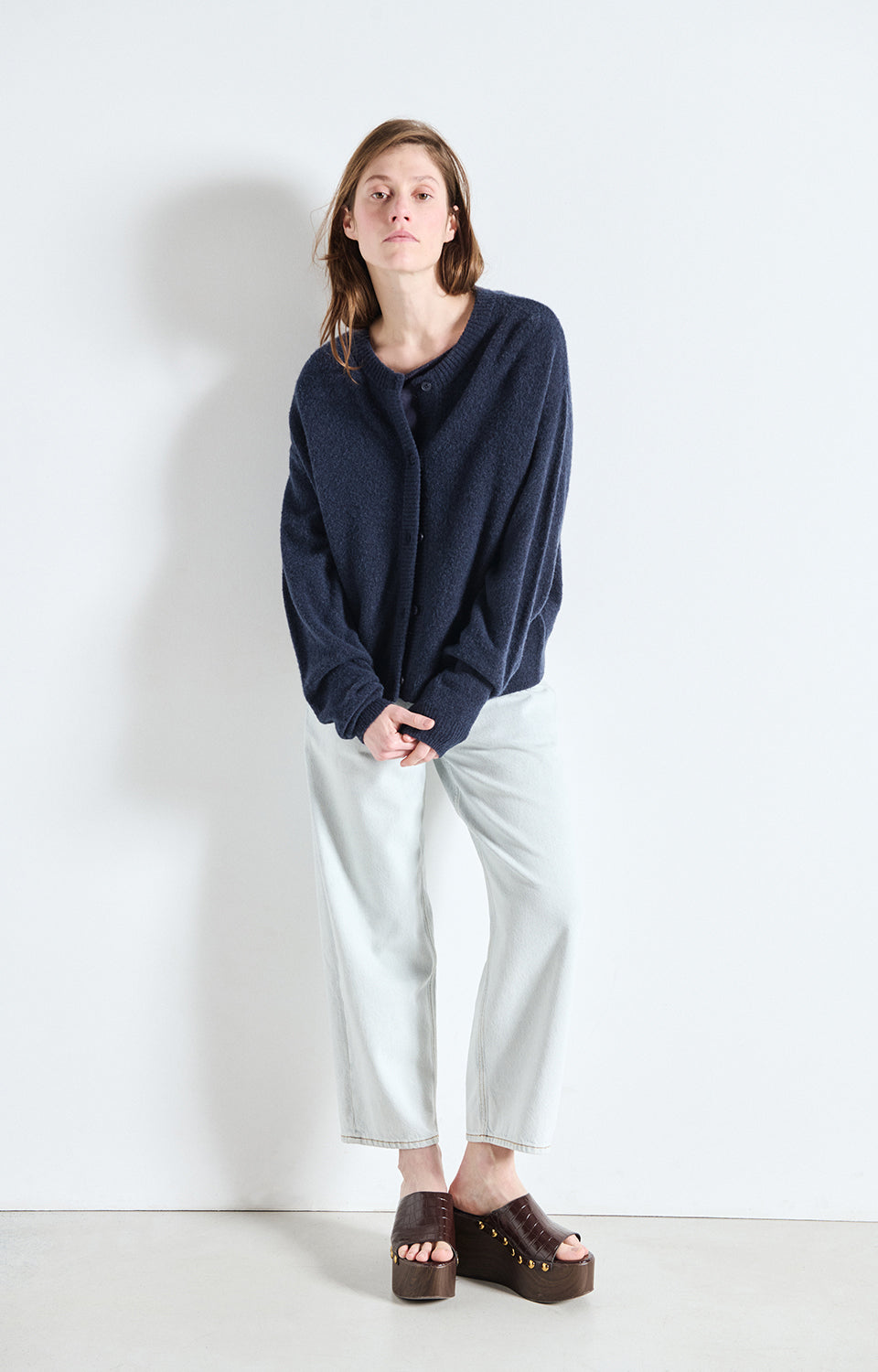 American Vintage Cardigan in Navy Black Melange