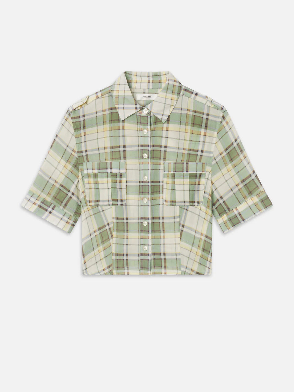 Frame Plaid Utility Shirt in Jade Green