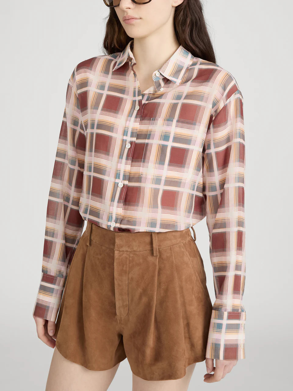 Frame Plaid Boy Shirt in Silver Peony