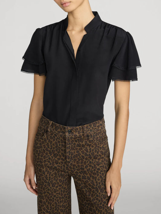 Frame The Silk Arcadia Top in Black