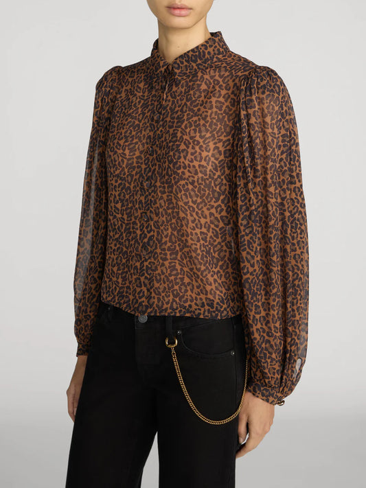 Frame Silk Prairie Shirt in Light Leopard