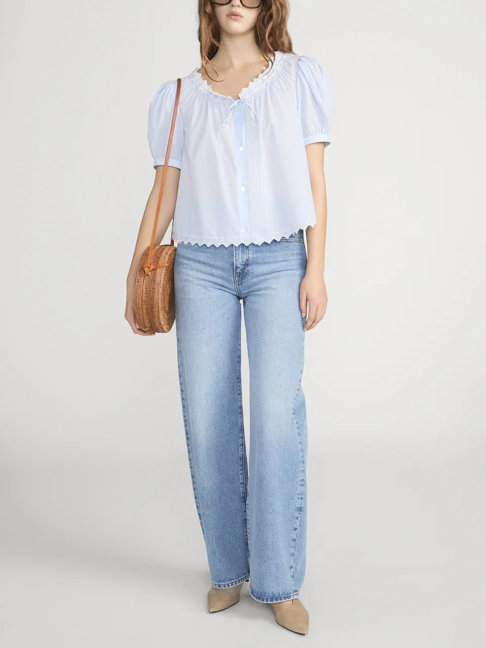 Frame The Serene Top in Powder Blue Multi