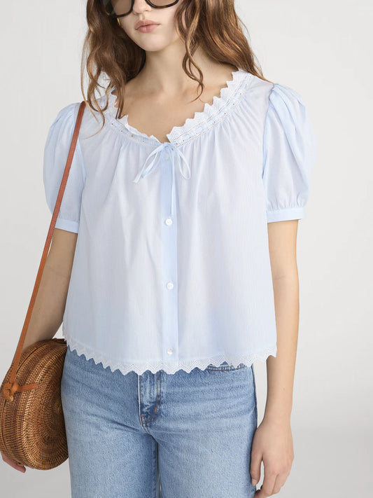 Frame The Serene Top in Powder Blue Multi