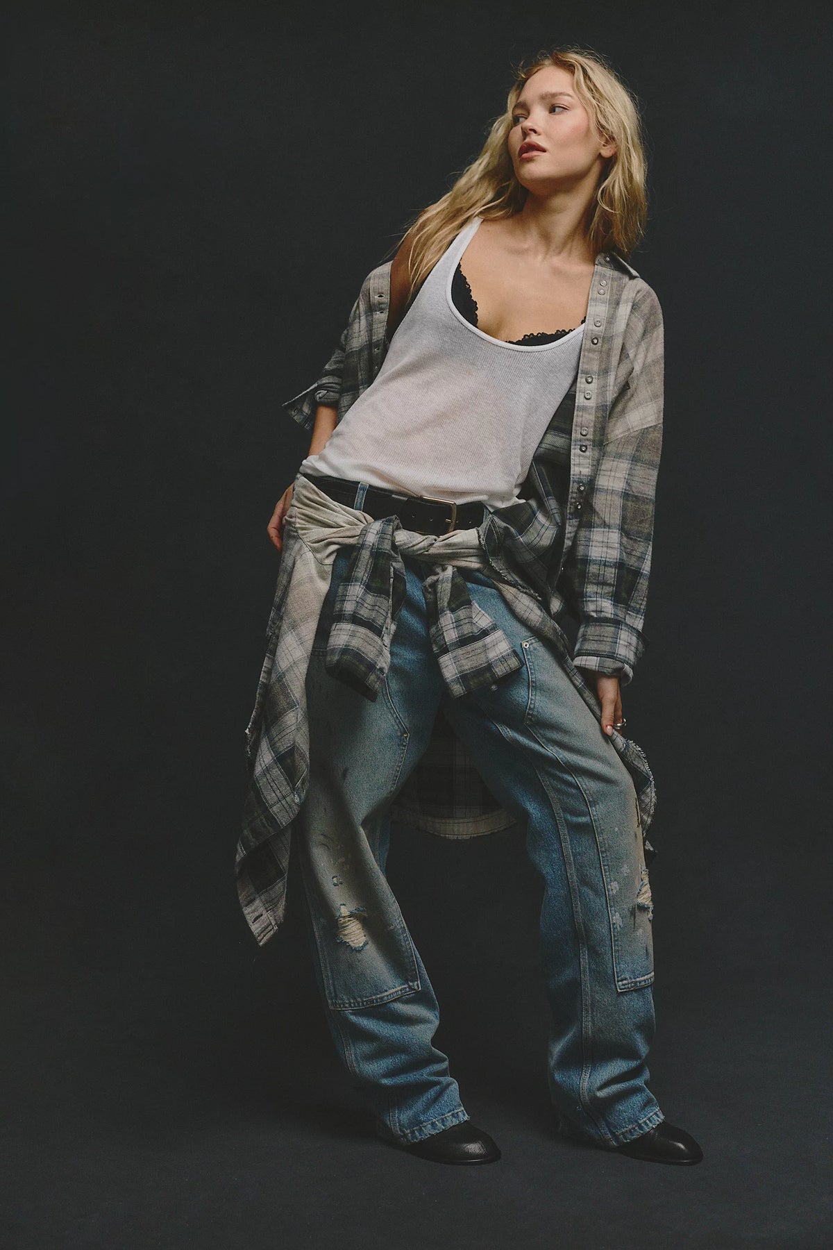 Free People Lexi Plaid Shirt in Forest Green Combo