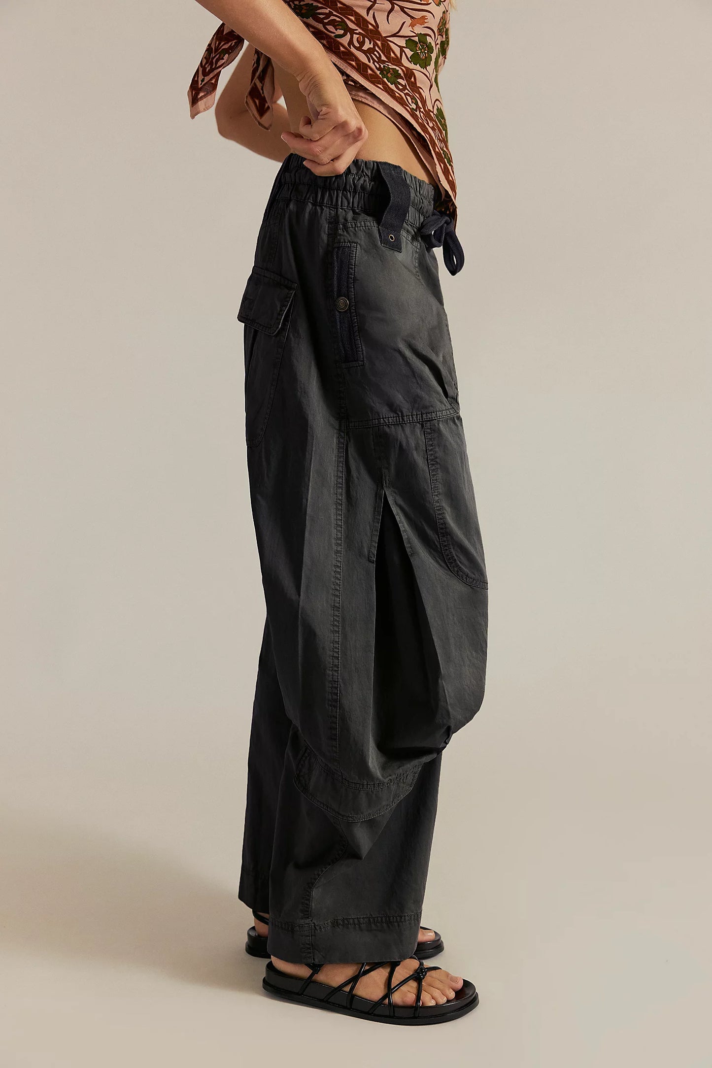 Free People Onset Parachute Pant in Black Sand