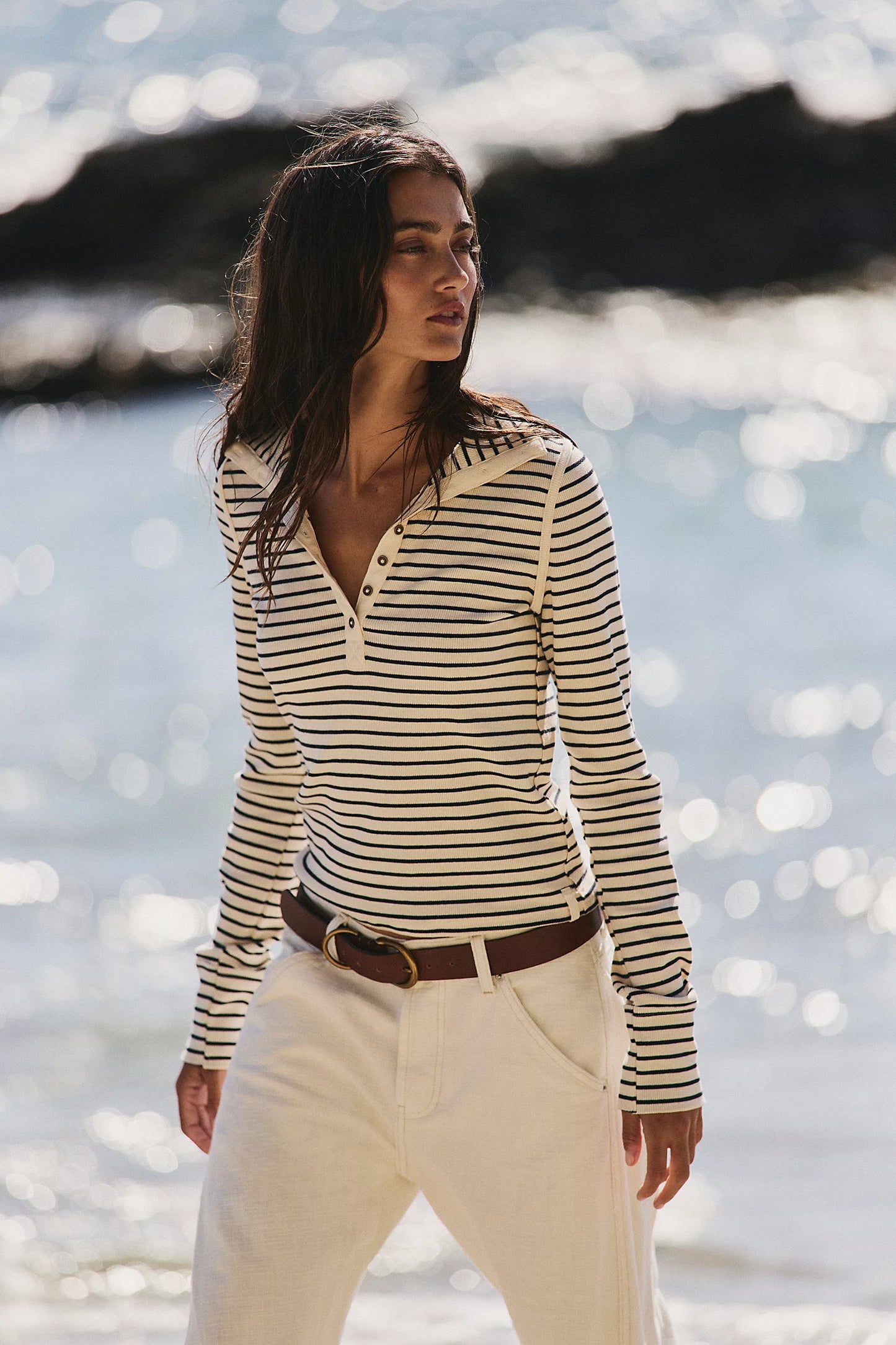 Free People Lake Henley Stripe in Tea Combo