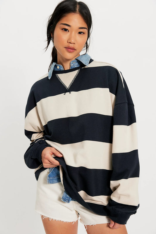 Free People Classic Stripe Crew in Black Combo