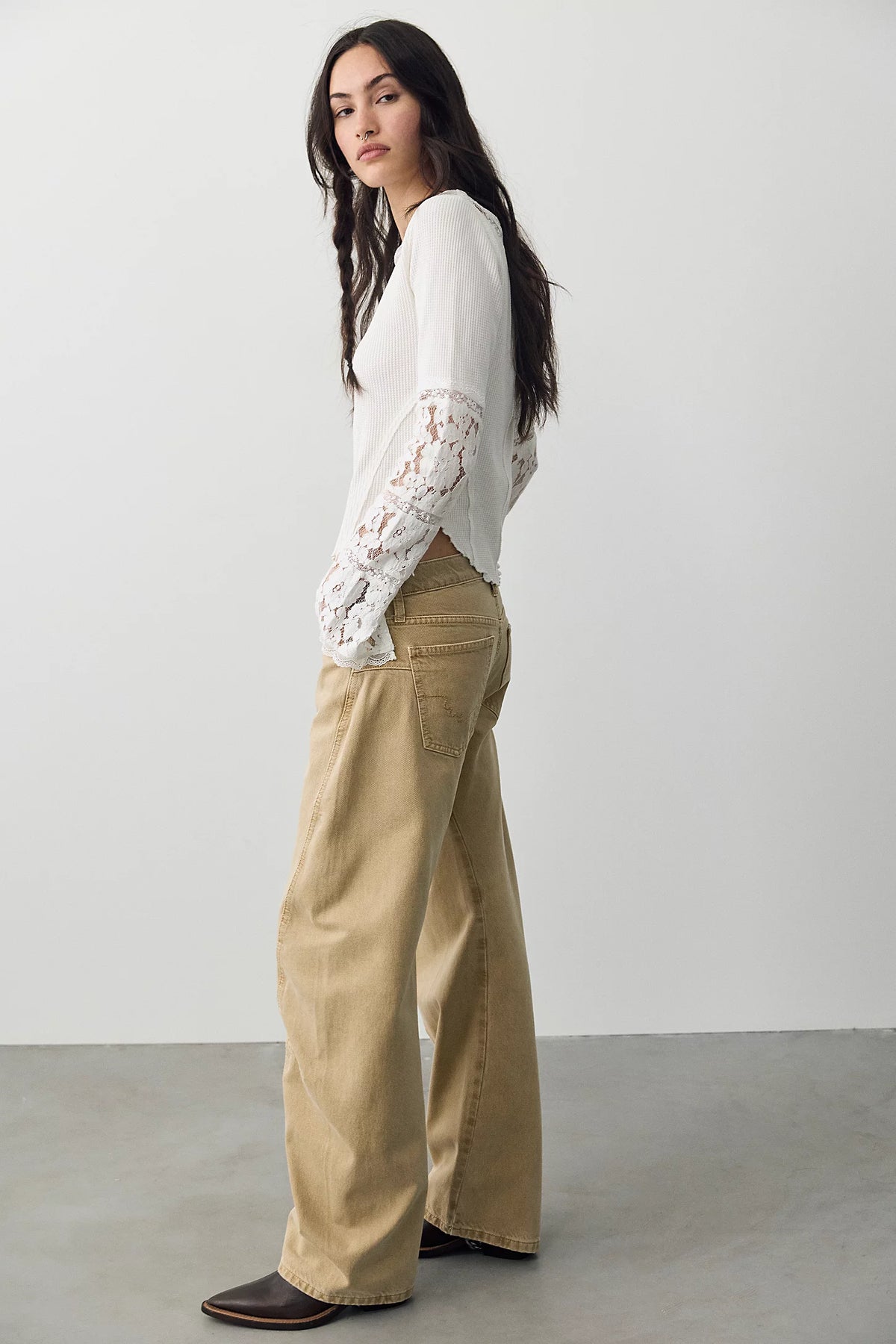 Free People Fable Twisted Seam Jean in Oat Latte