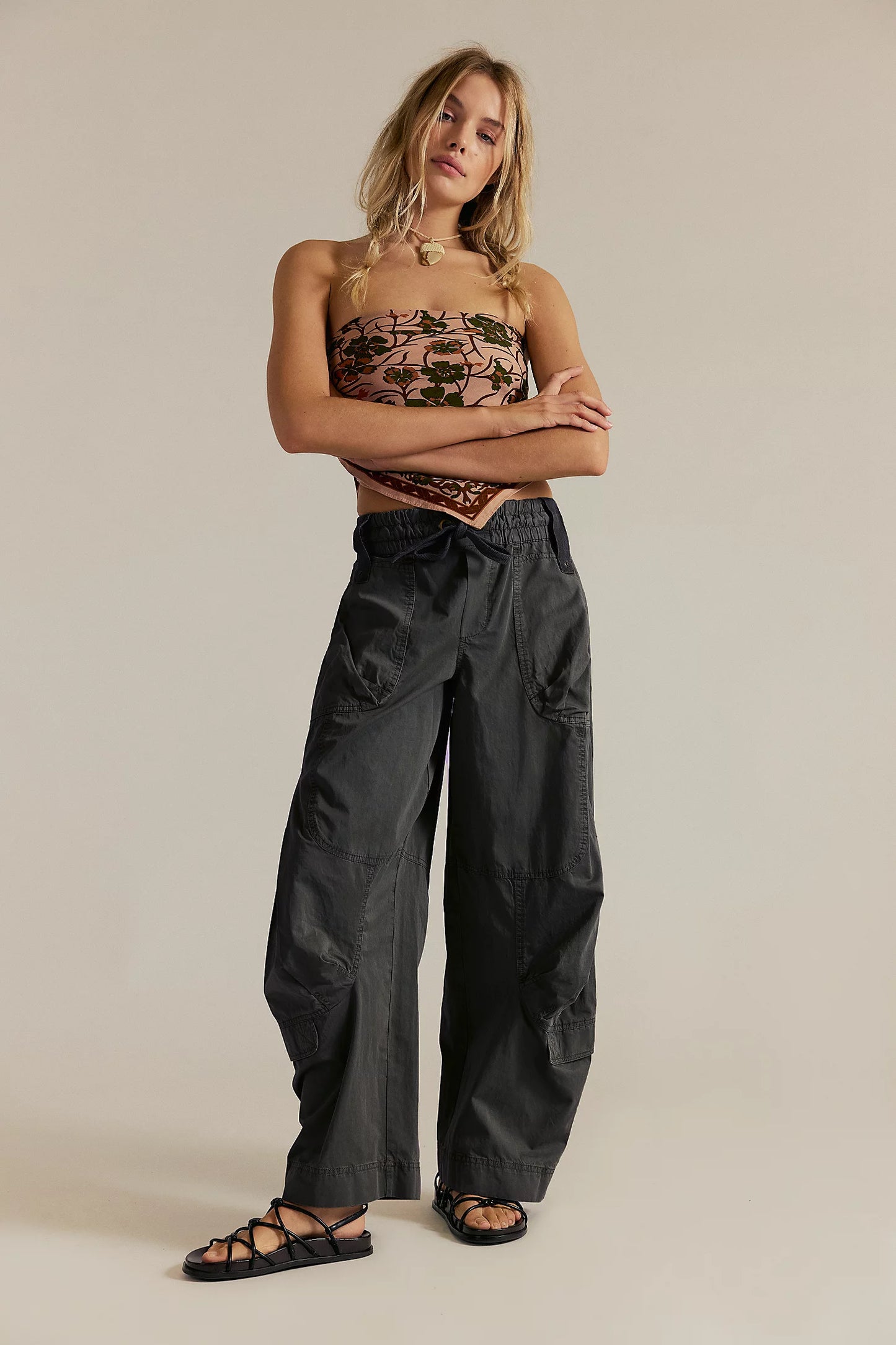 Free People Onset Parachute Pant in Black Sand