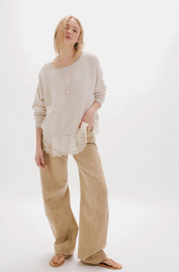 Free People Fable Twisted Seam Jean in Oat Latte