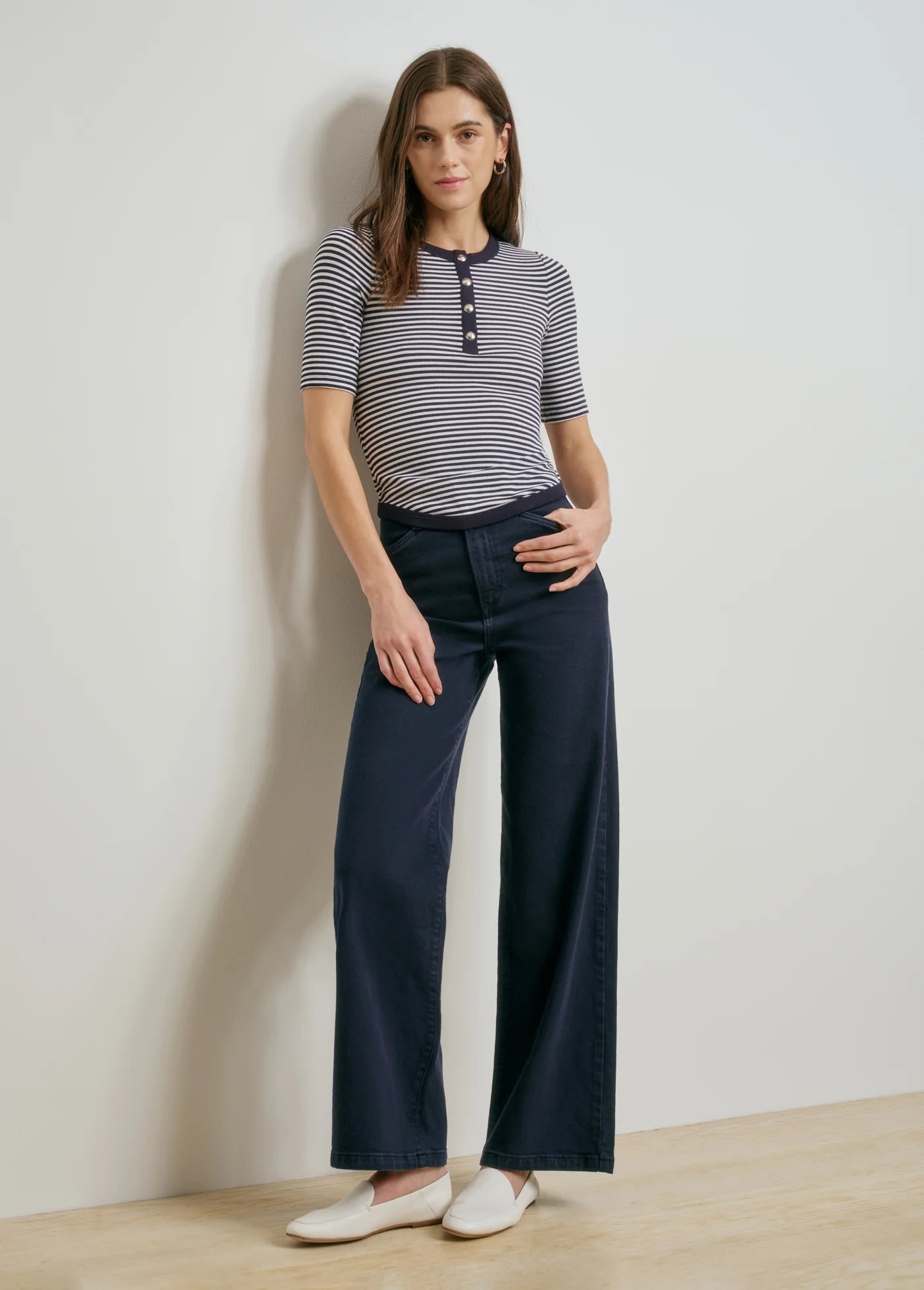 Favorite Daughter Foundation Henley in Navy/White Stripe