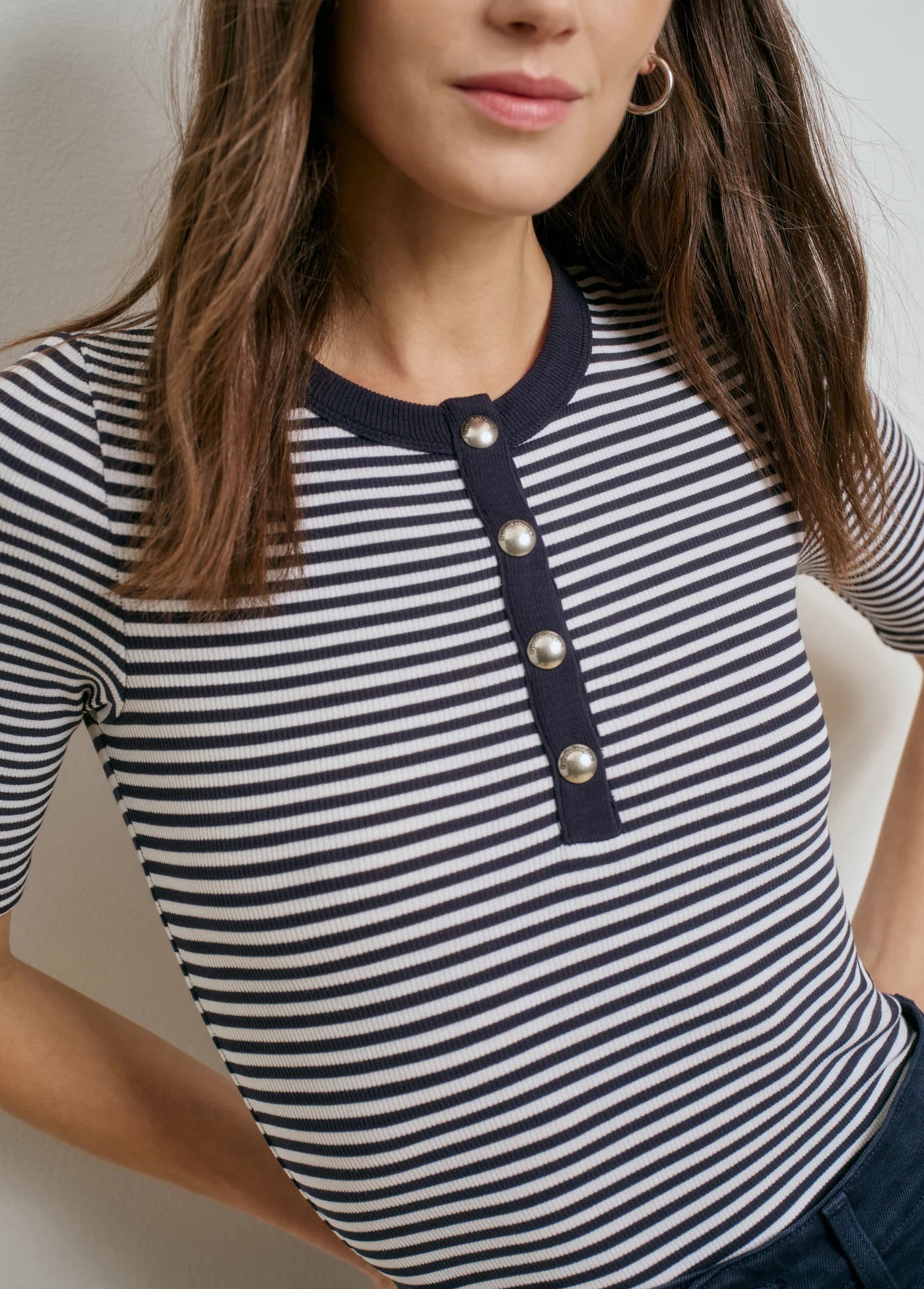 Favorite Daughter Foundation Henley in Navy/White Stripe