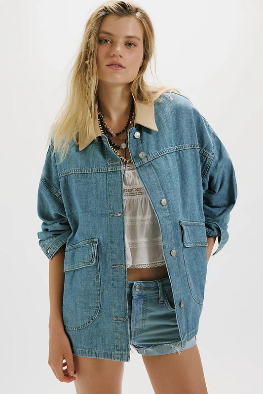 Free People Lemon Denim Jacket in Berry Blues