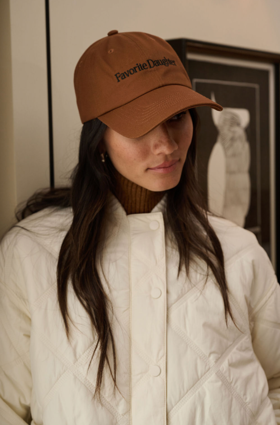 Favorite Daughter Logo Baseball Hat in Camel Black